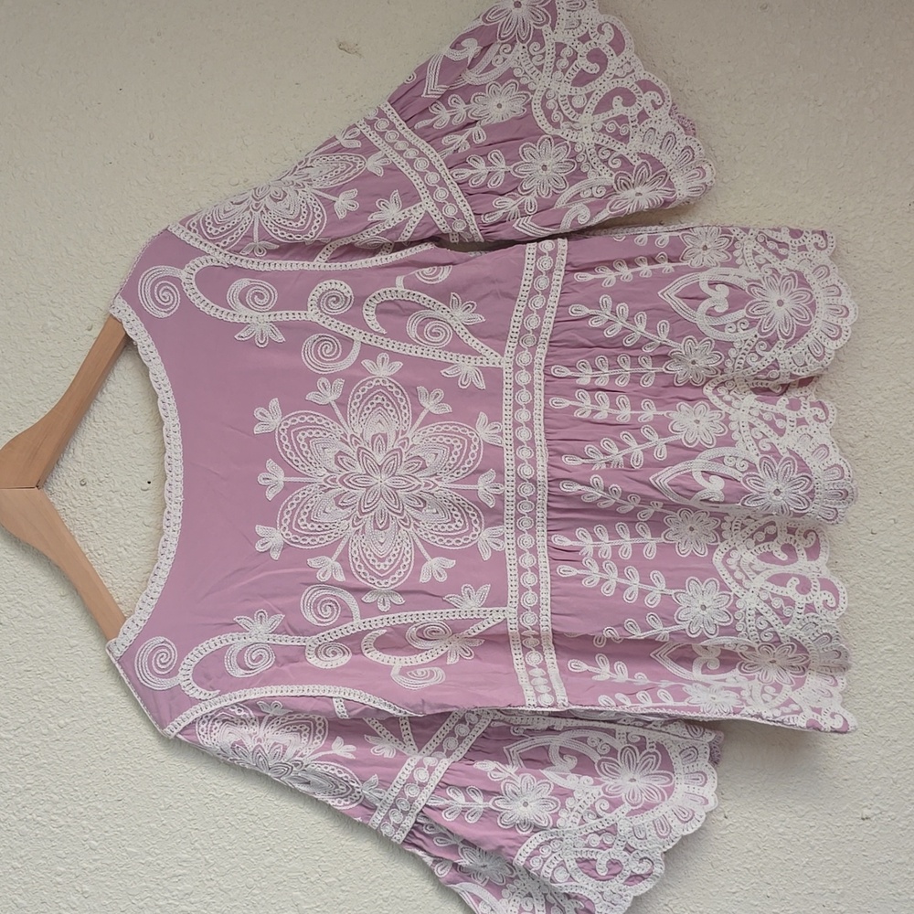 Ana & Rose Romantic Boho Embroidered Bell-Sleeve Blouse Pesant Top Sz.L - Picture 5 of 11